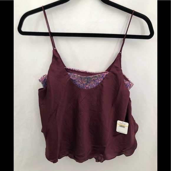 Free People Turn it on Cami Sequin Burgundy Small - Picture 1 of 7